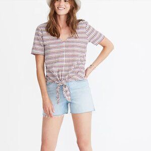 MADEWELL Novel Tie-Front Rainbow Gingham Top Size Small